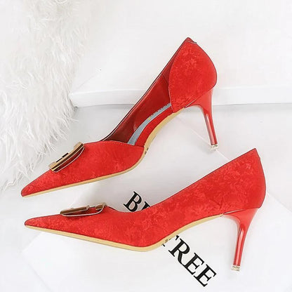 Metal Button Kitten Heels Women Pumps Fashion