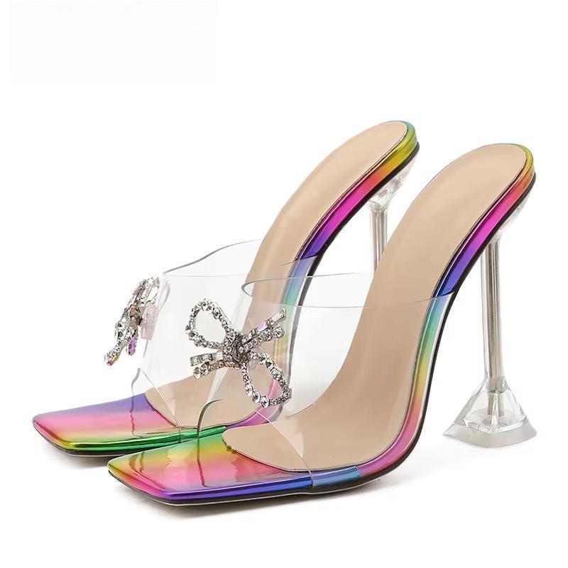 PVC Transparent Crystal Sun Flowers Buckle Slipper for Women