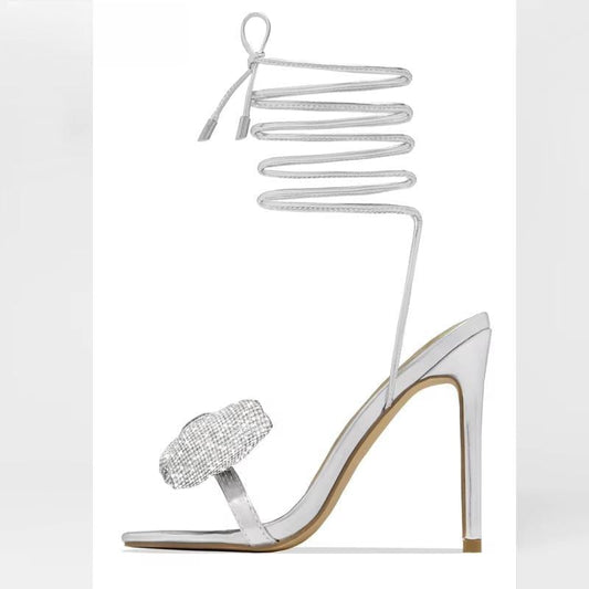 Butterfly Knot Rhinestone Lace Up Sandals for Women
