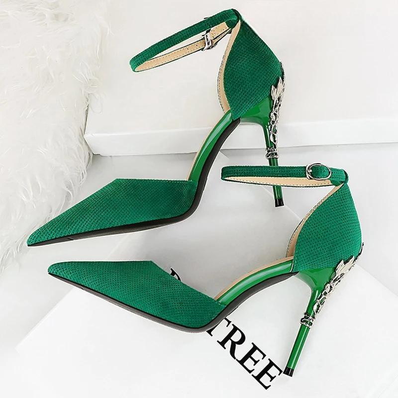 Suede Women Pumps with Metal Heel - High Heels for Luxury Party