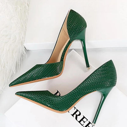 Red Women Pumps with New Weave Pattern High Heels