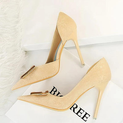 Square Buckle Woman Pumps Pointed Stiletto Sexy Party Shoes