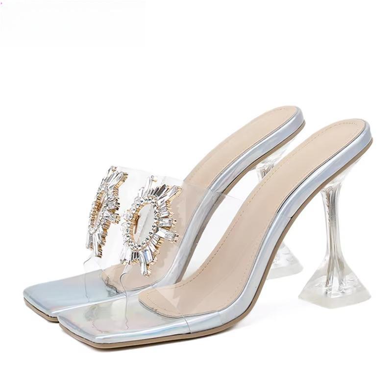 PVC Transparent Crystal Sun Flowers Buckle Slipper for Women