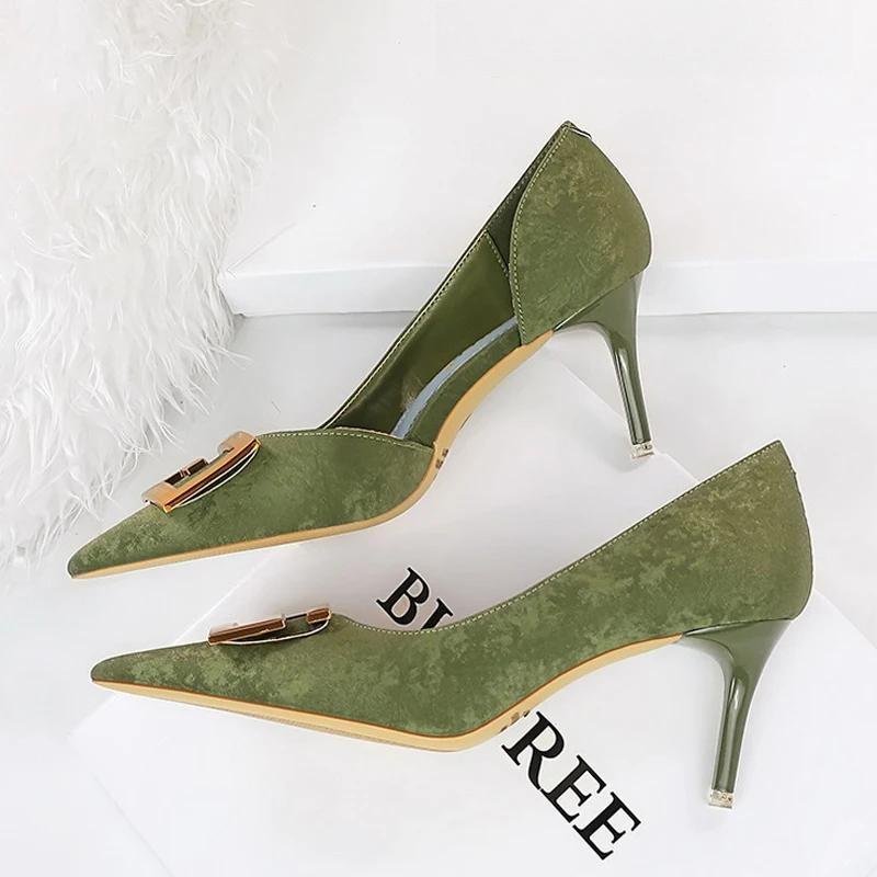 Square Buckle Woman Pumps Pointed Stiletto Sexy Party Shoes