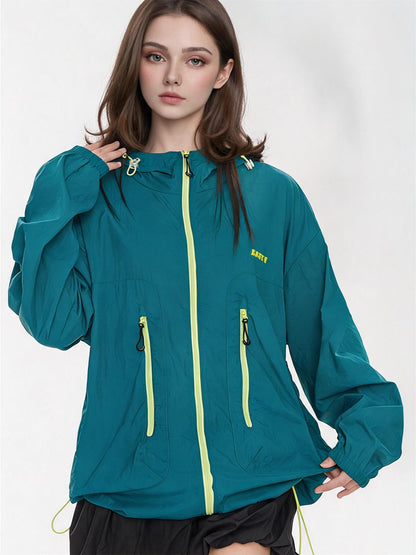 Outdoor Drawstring Hooded Breathable Sun-protective Jacket