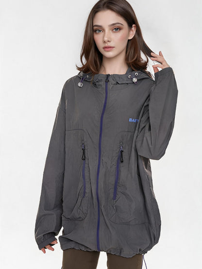 Outdoor Drawstring Hooded Breathable Sun-protective Jacket