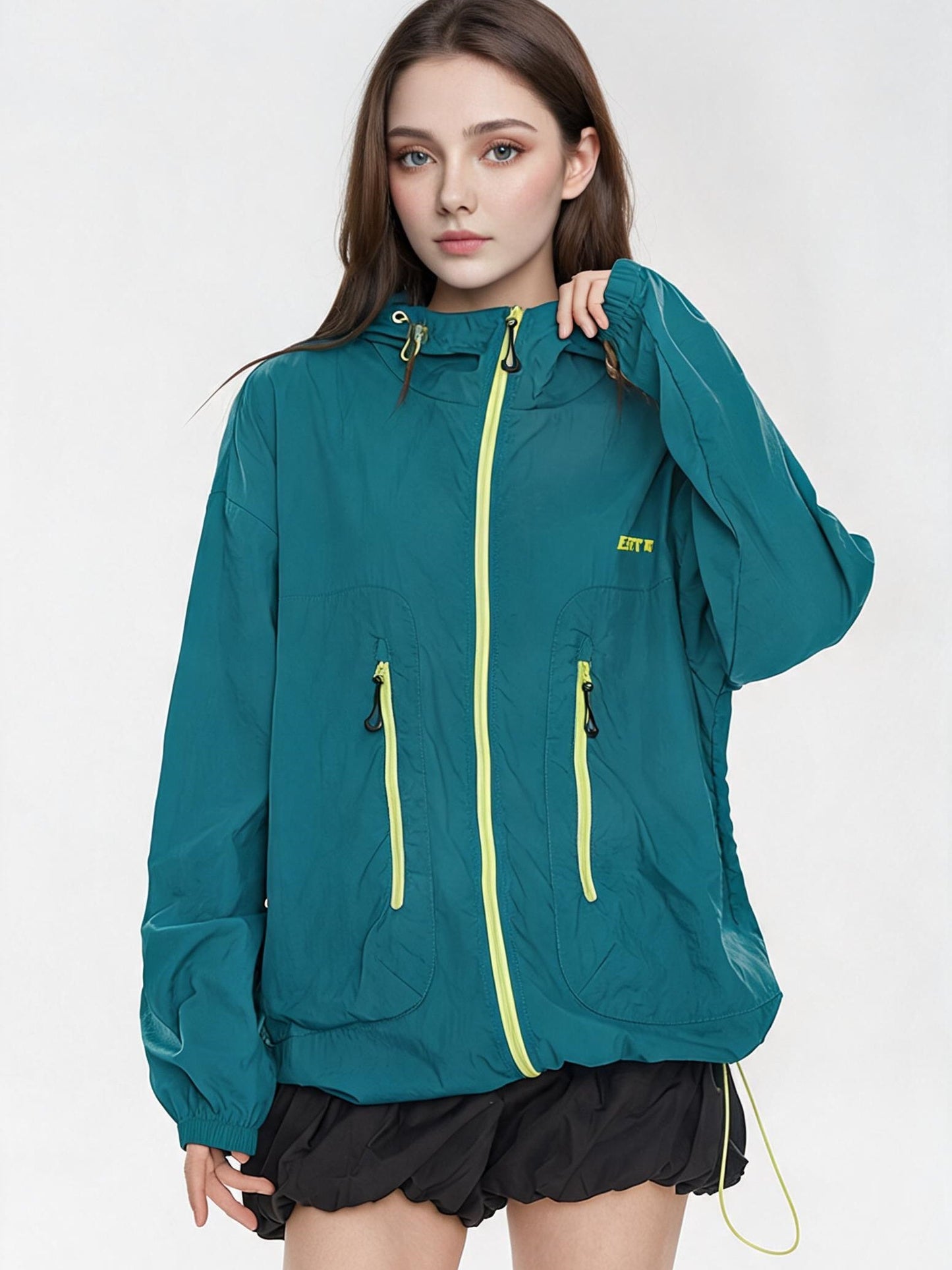 Outdoor Drawstring Hooded Breathable Sun-protective Jacket