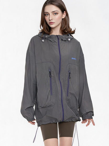 Outdoor Drawstring Hooded Breathable Sun-protective Jacket