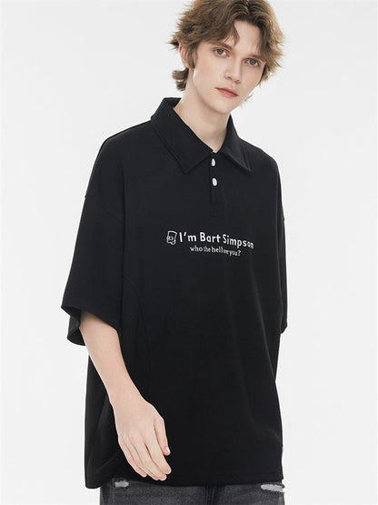Simple Slogan Collared Casual Mid-sleeve T-shirt