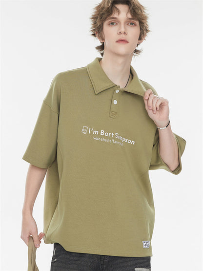 Simple Slogan Collared Casual Mid-sleeve T-shirt