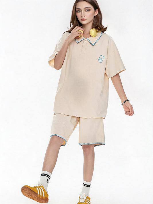 Raglan Sleeve Wide-leg Pants Lazy Style Set