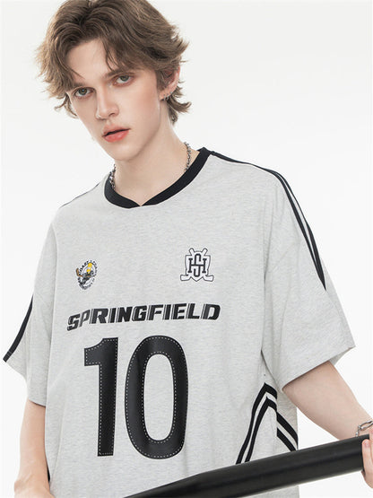 Sweet And Cool Girl Loose V-neck Sports Jersey T-shirt