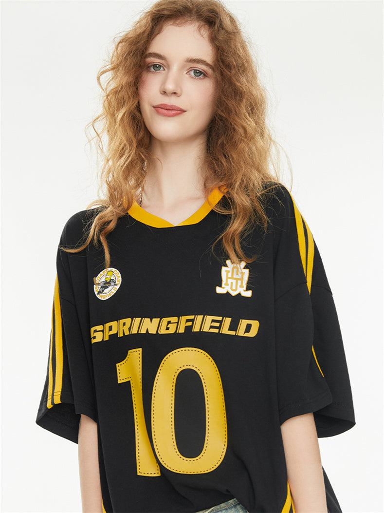 Sweet And Cool Girl Loose V-neck Sports Jersey T-shirt