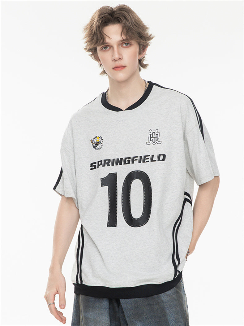 Sweet And Cool Girl Loose V-neck Sports Jersey T-shirt