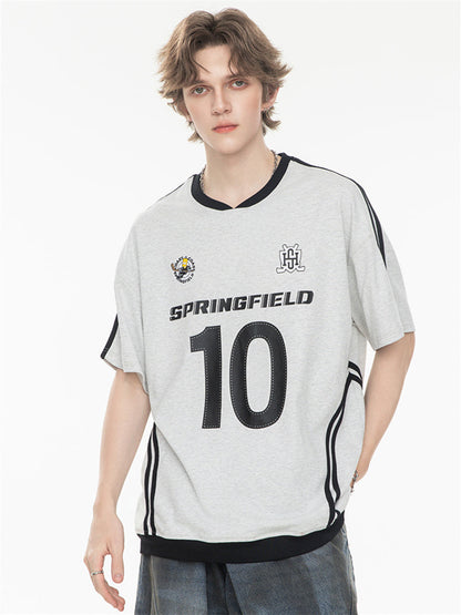 Sweet And Cool Girl Loose V-neck Sports Jersey T-shirt
