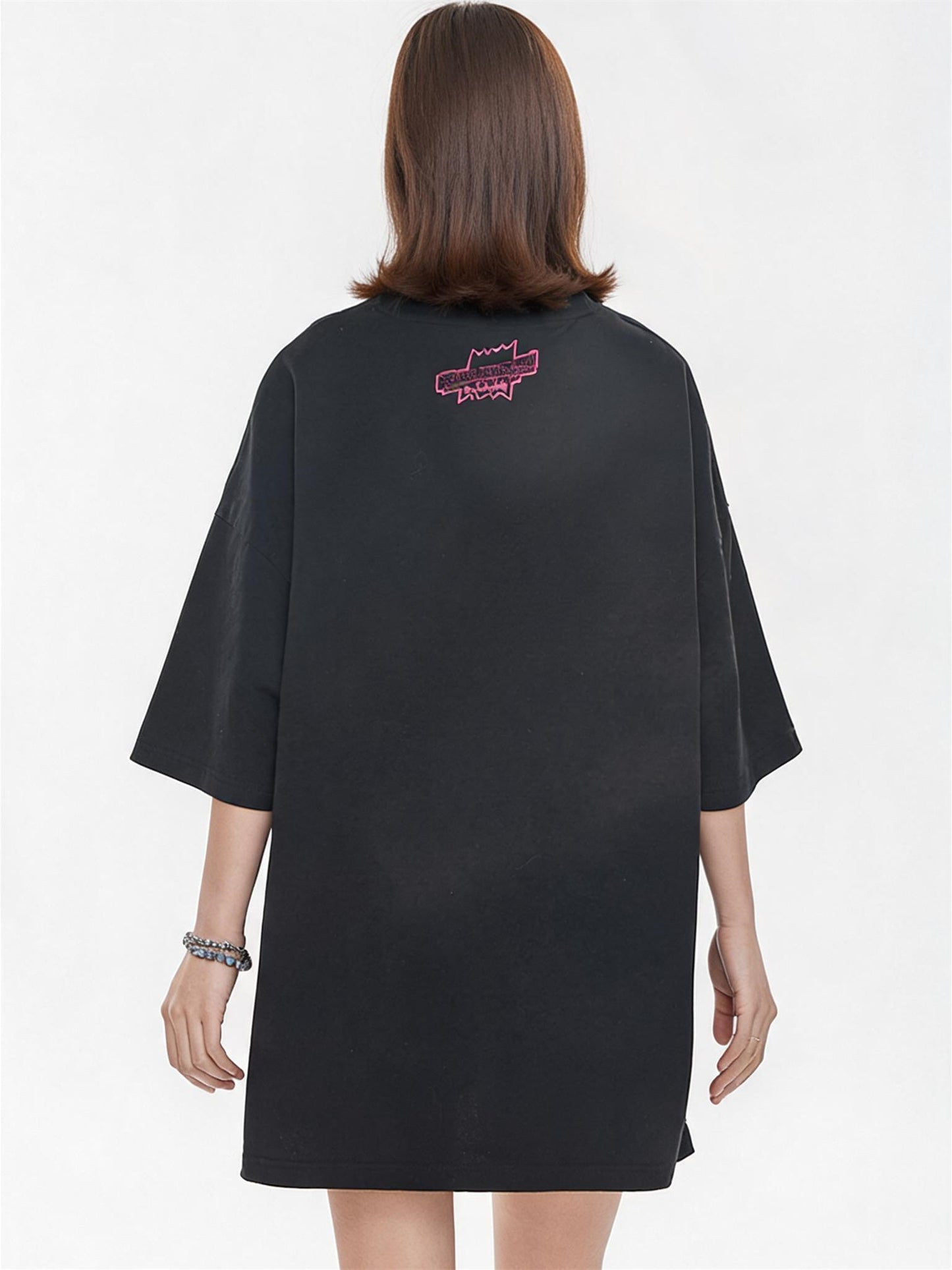 Black And Pink Color-blocked Short-sleeved T-shirt With Detachable Pockets