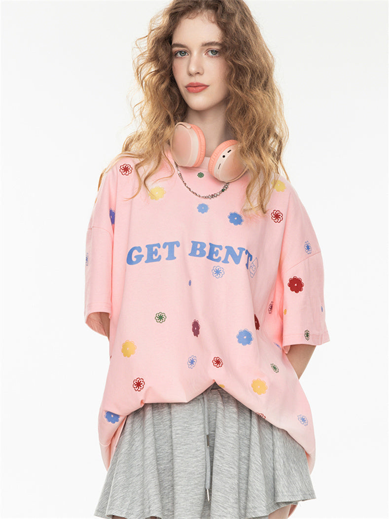 All-over Floral Print Loose-fitting Short-sleeved T-shirt For Couples