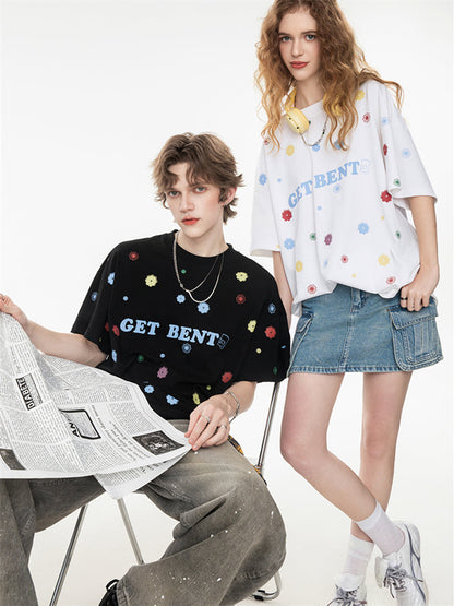 All-over Floral Print Loose-fitting Short-sleeved T-shirt For Couples