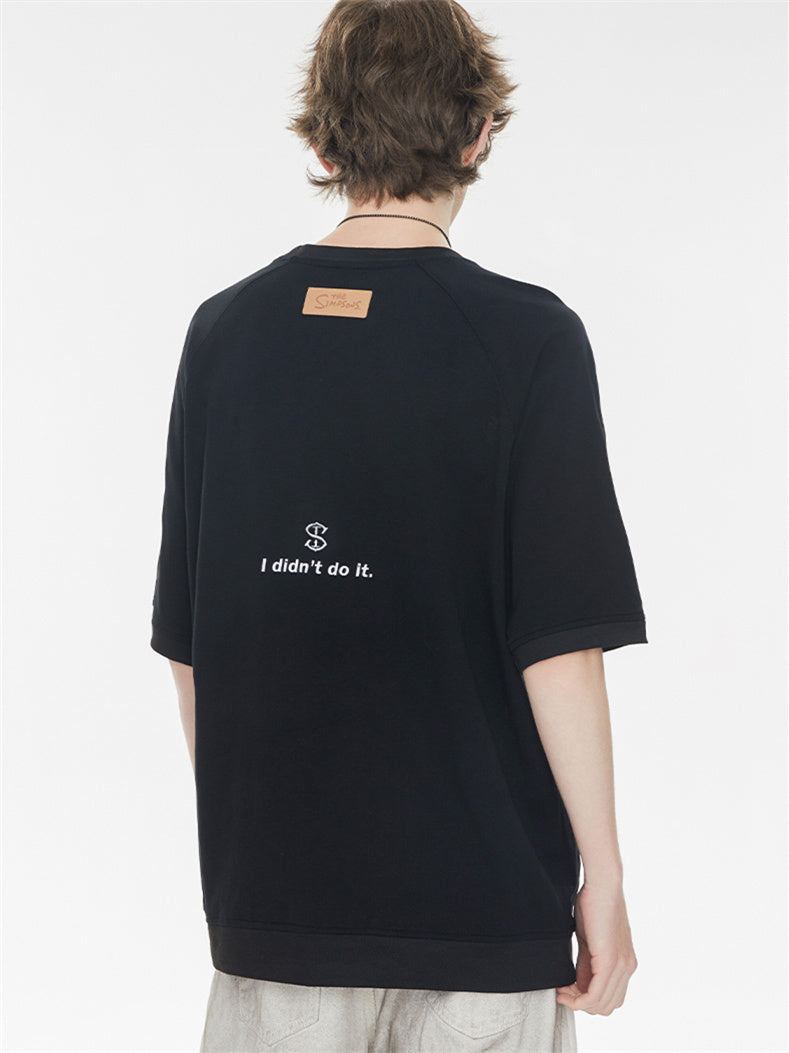 Raglan Sleeve Small Letter Loose Three-quarter Sleeve T-shirt