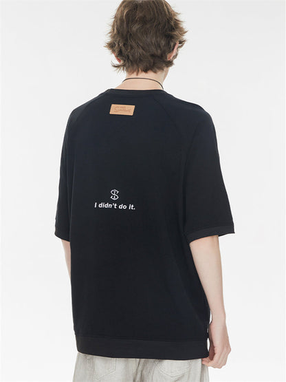 Raglan Sleeve Small Letter Loose Three-quarter Sleeve T-shirt