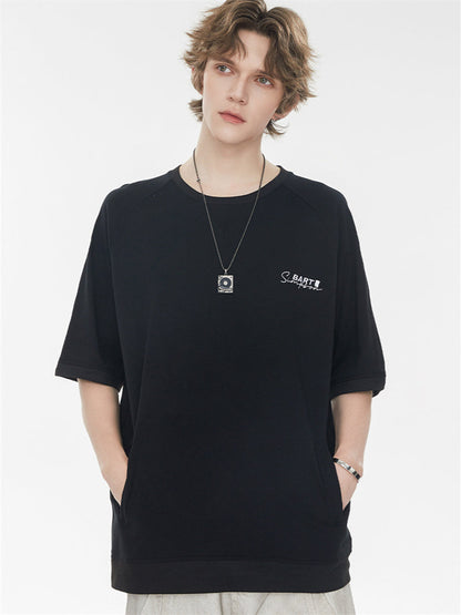 Raglan Sleeve Small Letter Loose Three-quarter Sleeve T-shirt
