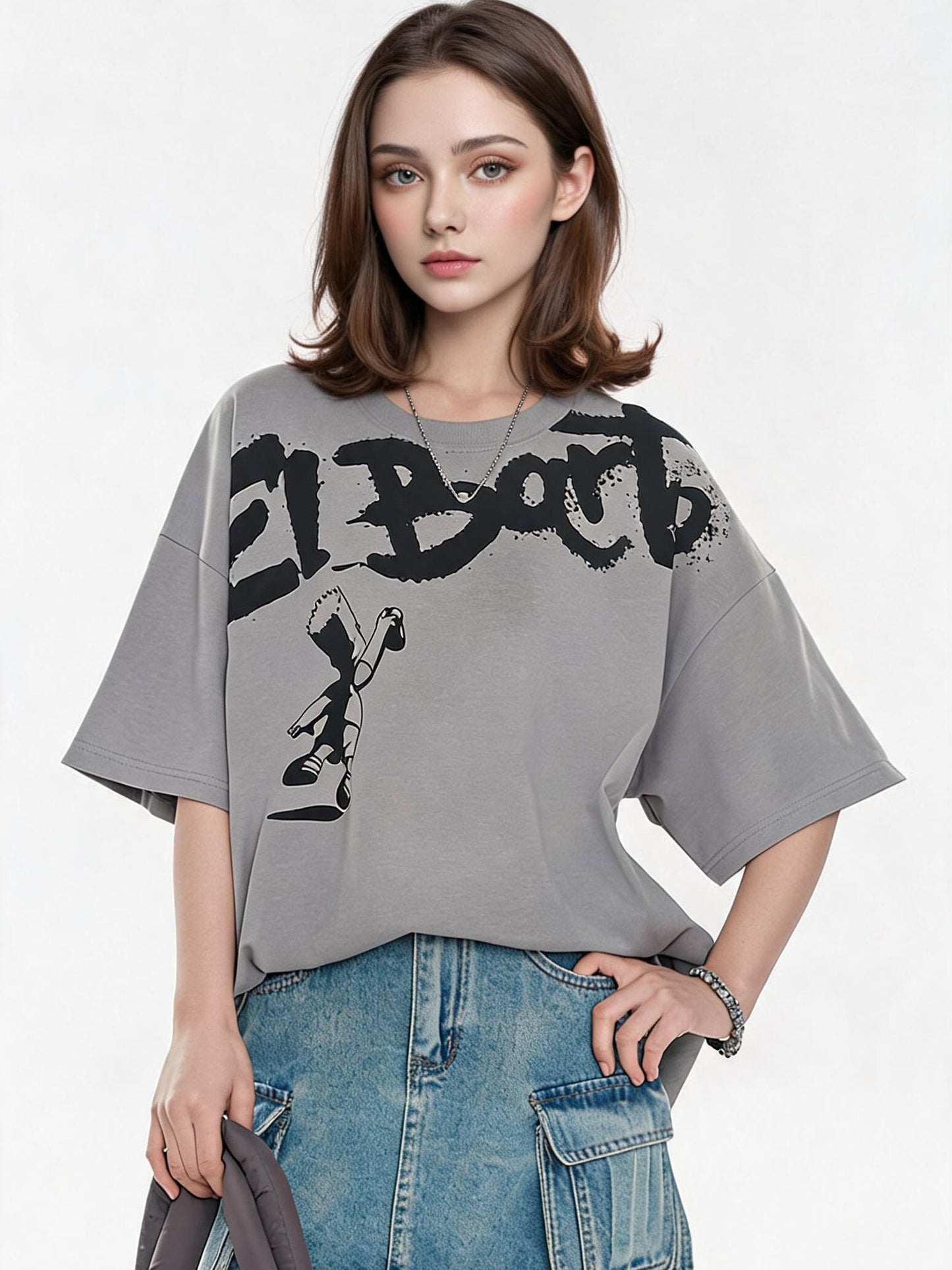 American Street Style Cartoon Graffiti Oversized T-shirt