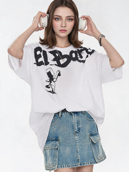 American Street Style Cartoon Graffiti Oversized T-shirt