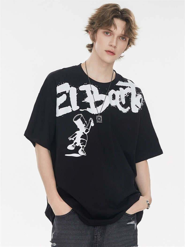 American Street Style Cartoon Graffiti Oversized T-shirt