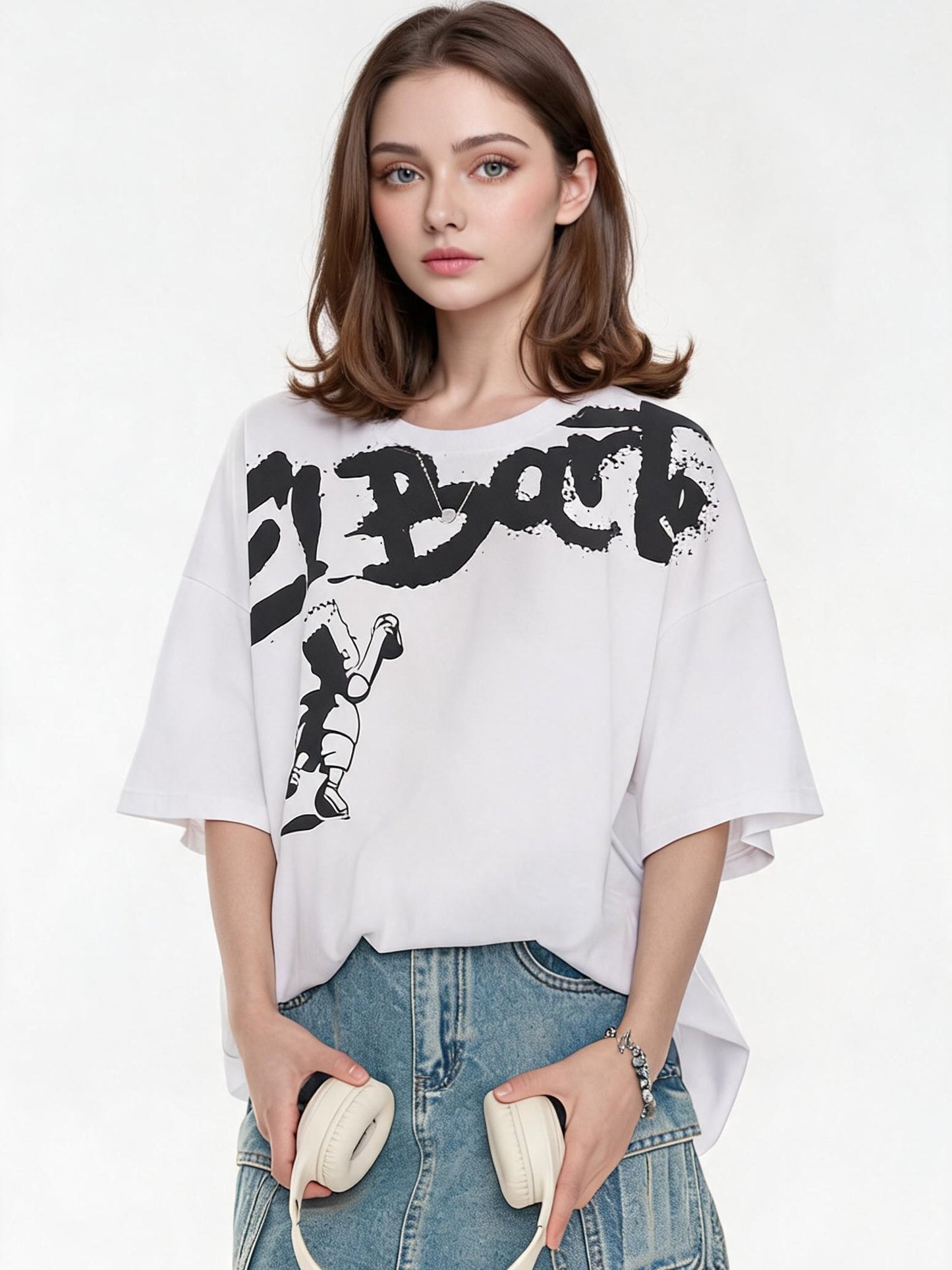 American Street Style Cartoon Graffiti Oversized T-shirt