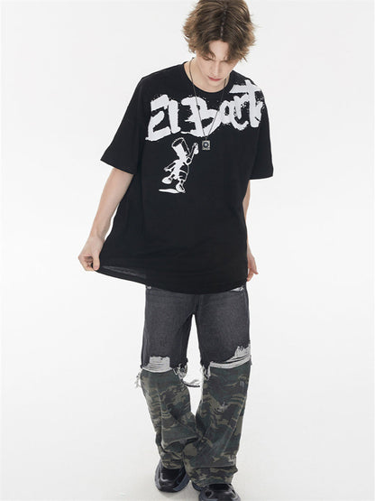 American Street Style Cartoon Graffiti Oversized T-shirt