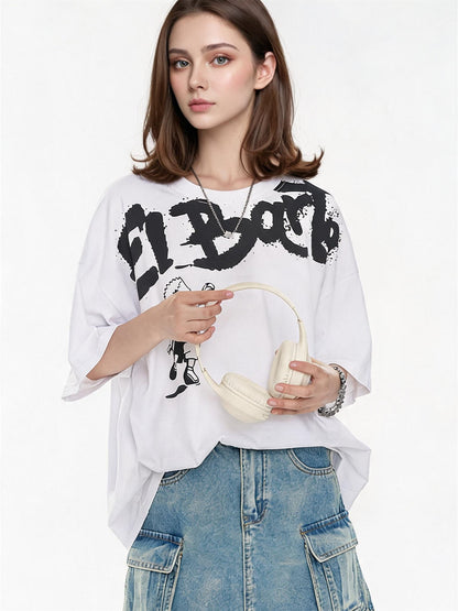 American Street Style Cartoon Graffiti Oversized T-shirt