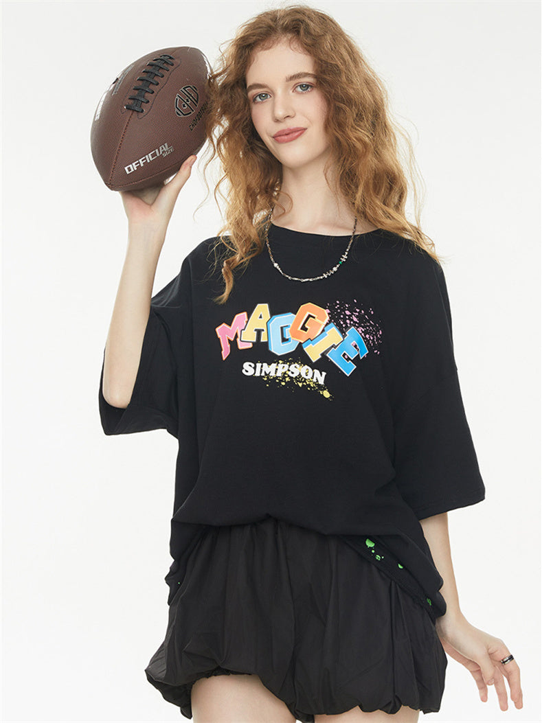 Playful 3D Bubble Print Drop Shoulder Short Sleeve