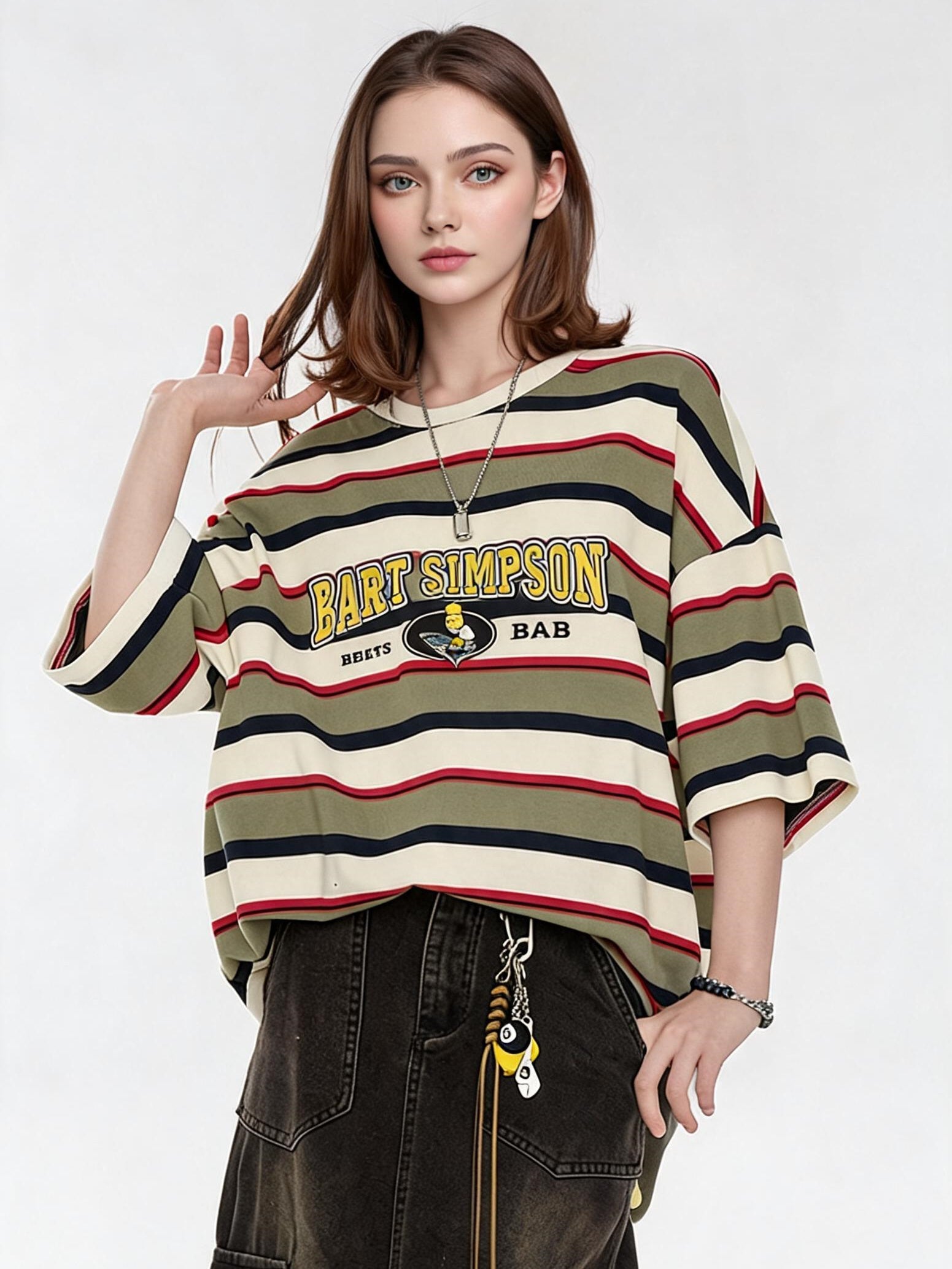 The Simpsons Cartoon Striped Loose Short-sleeved T-shirt