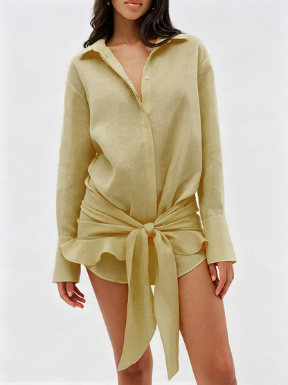 Pure Cotton Shirt Dress For Women - Resort Wrap Tie Front 2 Piece Set - Summer Beach Vacation 2026