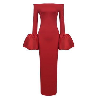 Off-the-shoulder Long Flare Sleeve Maxi Dress