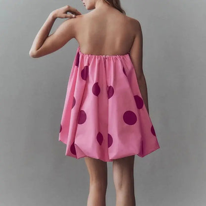 | Polka Dot Strapless Bubble Mini Dress