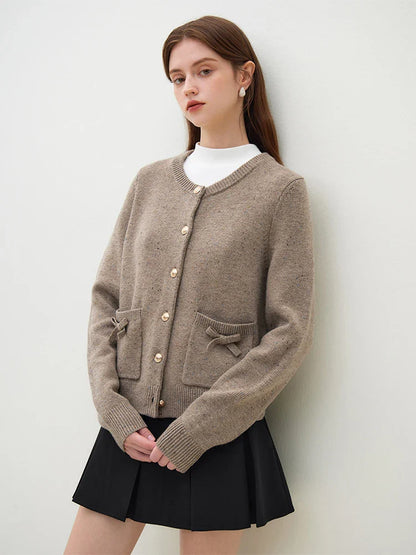 Handmade Bow Full Sleeve Knit Cardigan