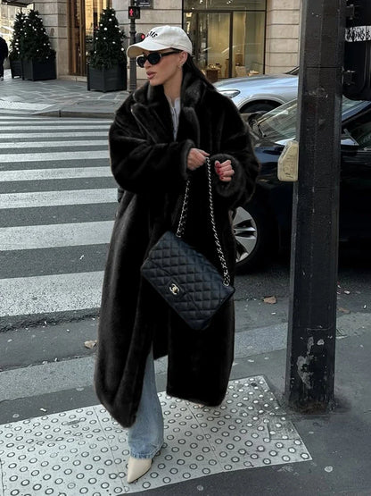 Loose Velvet Fur Splicing Long Coat