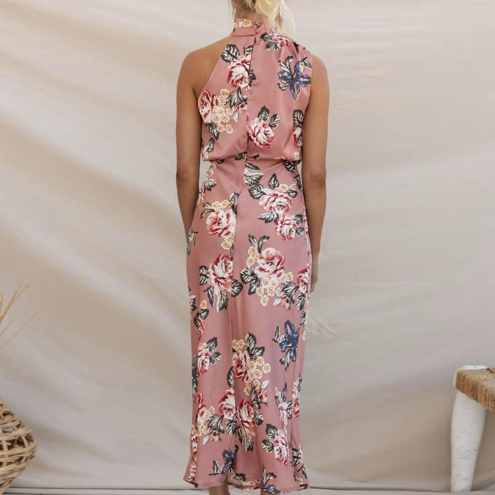 Floral Print Halter Draped Neck Bias Cut Midi Dress