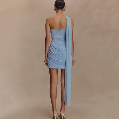 Single Shoulder Hip-covering Mini Prom Dress