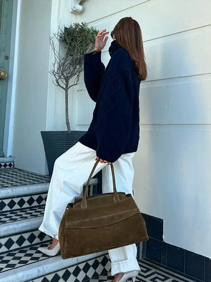 Twist Lapel Hidden Button Knit Cardigan