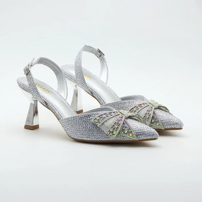 Summer rhinestone stiletto heels with pointed sandals