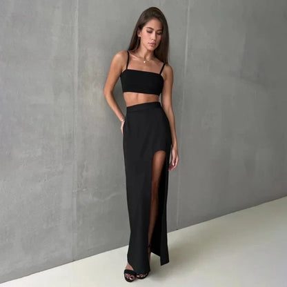 Black Slit Irregular High Waist Skirt