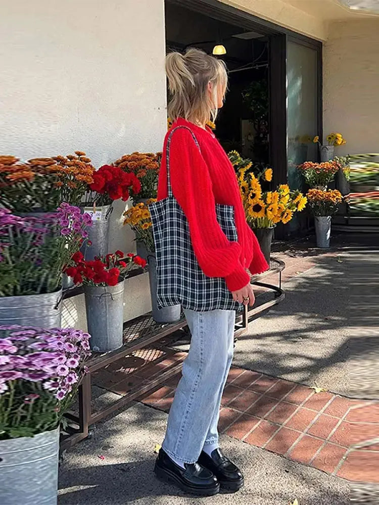 Red O-neck Button Long Sleeve Cardigan