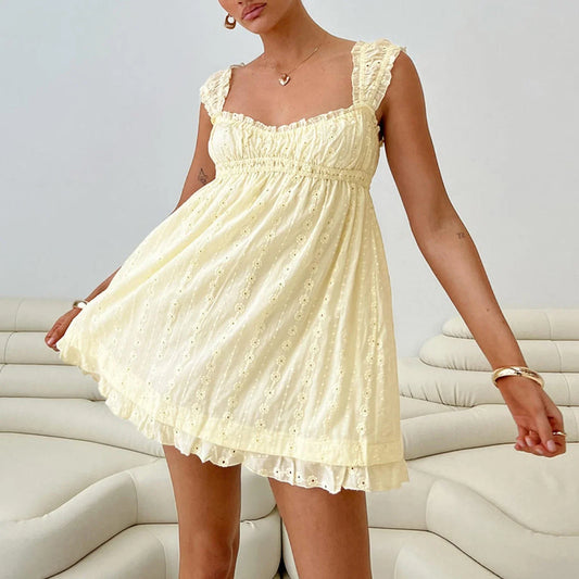 Embroidery Sleeveless Loose A Line Mini Dress