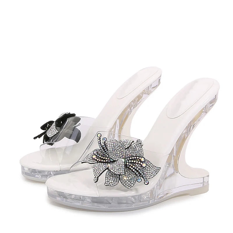 Crystal Flowers Women's High Heel Platform Wedge Sandals