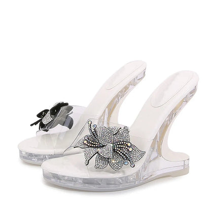 Crystal Flowers Women's High Heel Platform Wedge Sandals