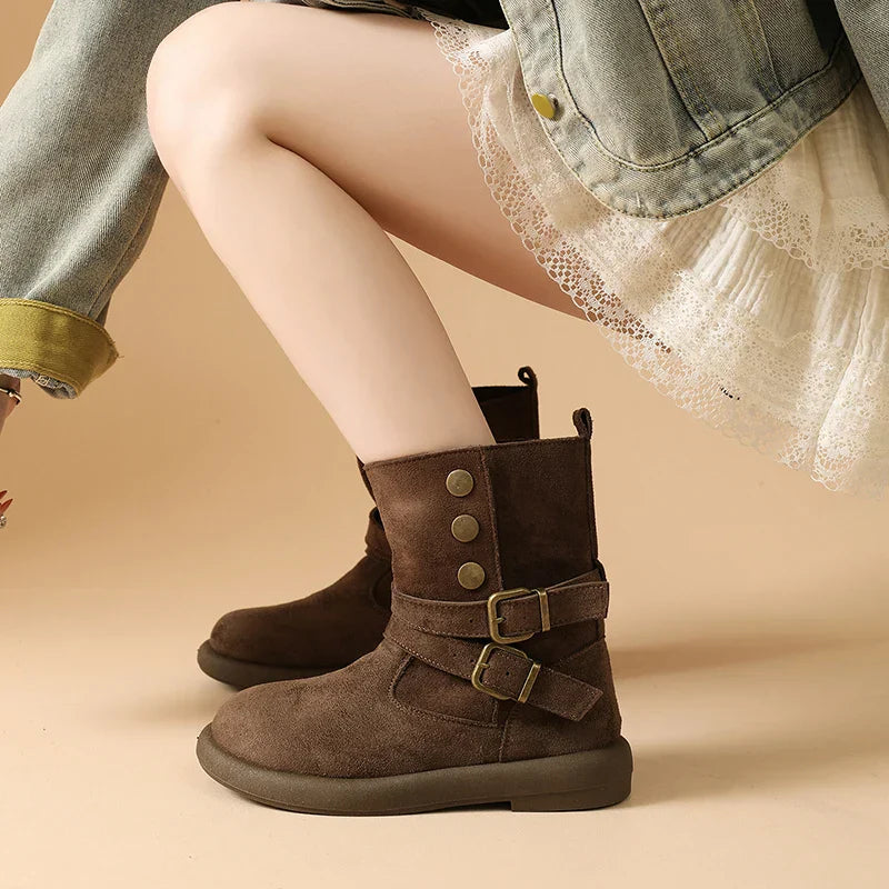 | Suede Buckle Ankle Boots