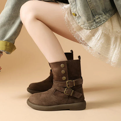 | Suede Buckle Ankle Boots
