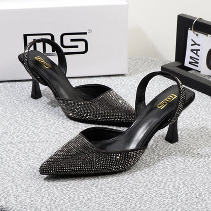 Summer stiletto sandals with pointed rhinestones and 8CM heels